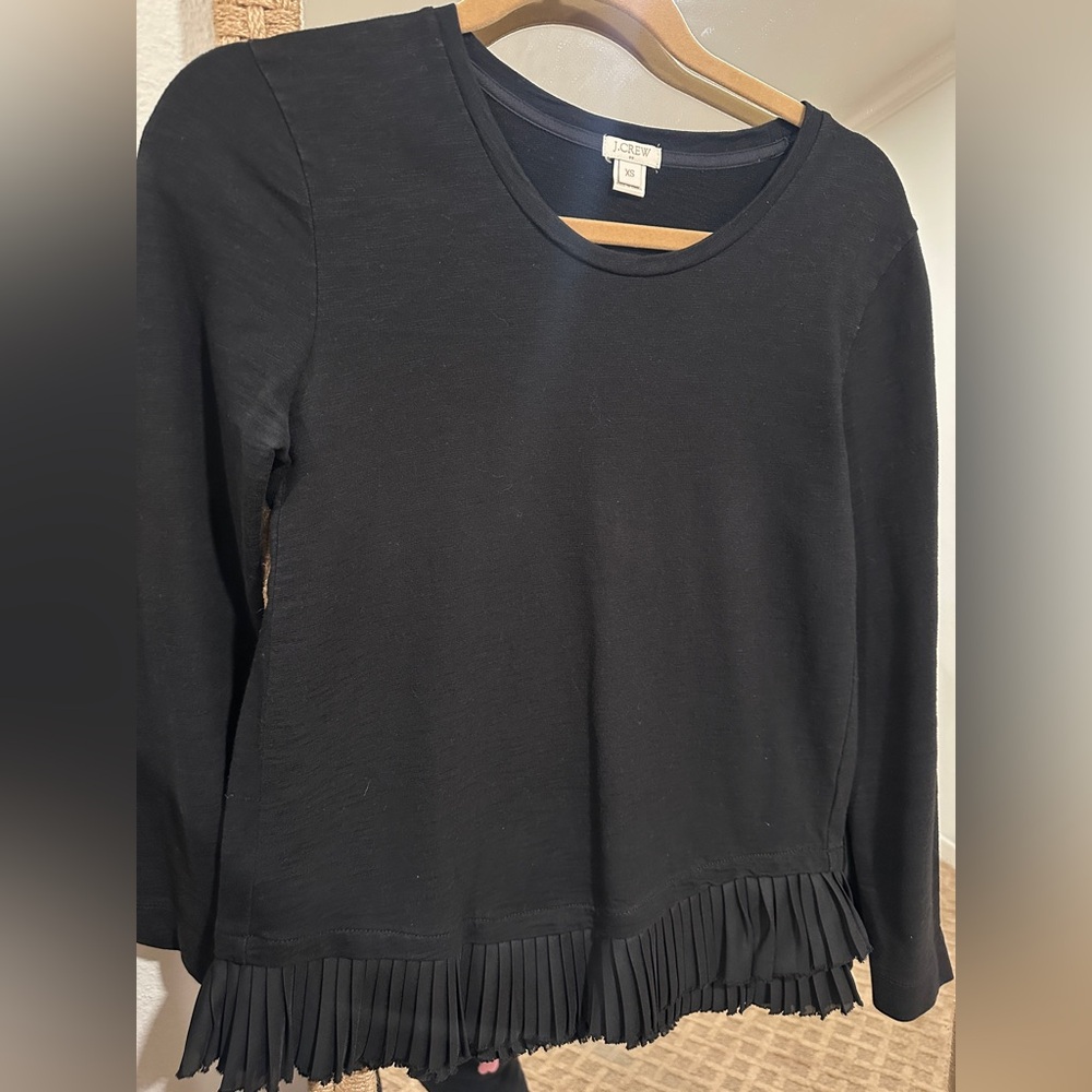 J. Crew Black Long Sleeve Top with Pleated Hem